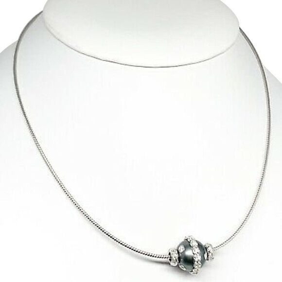 Diamond Tahitian Pearl Necklace 0.60 CT 14k Gold 13 mm Certified $4,950 915320 - Picture 2 of 8